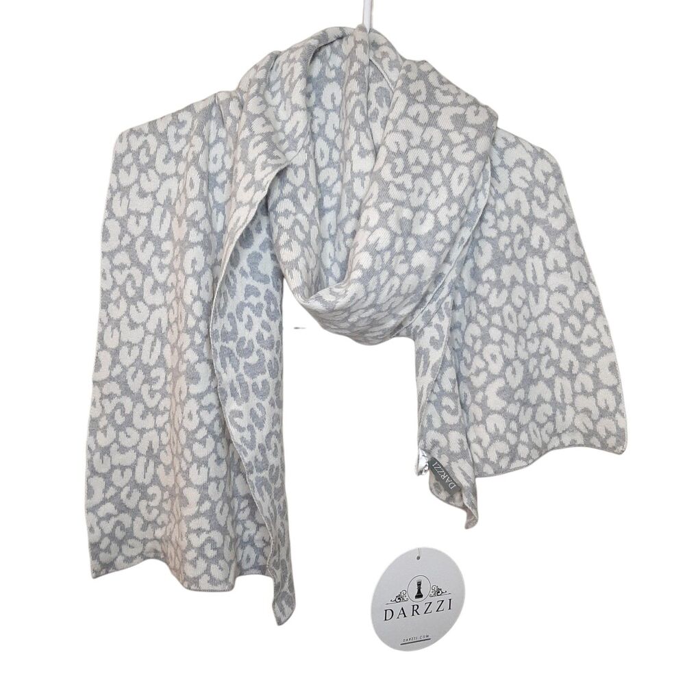 NEW Darzzi Scarf Gray Women 72 X 12 Inch Animal Print Knit 100% Cotton Soft
